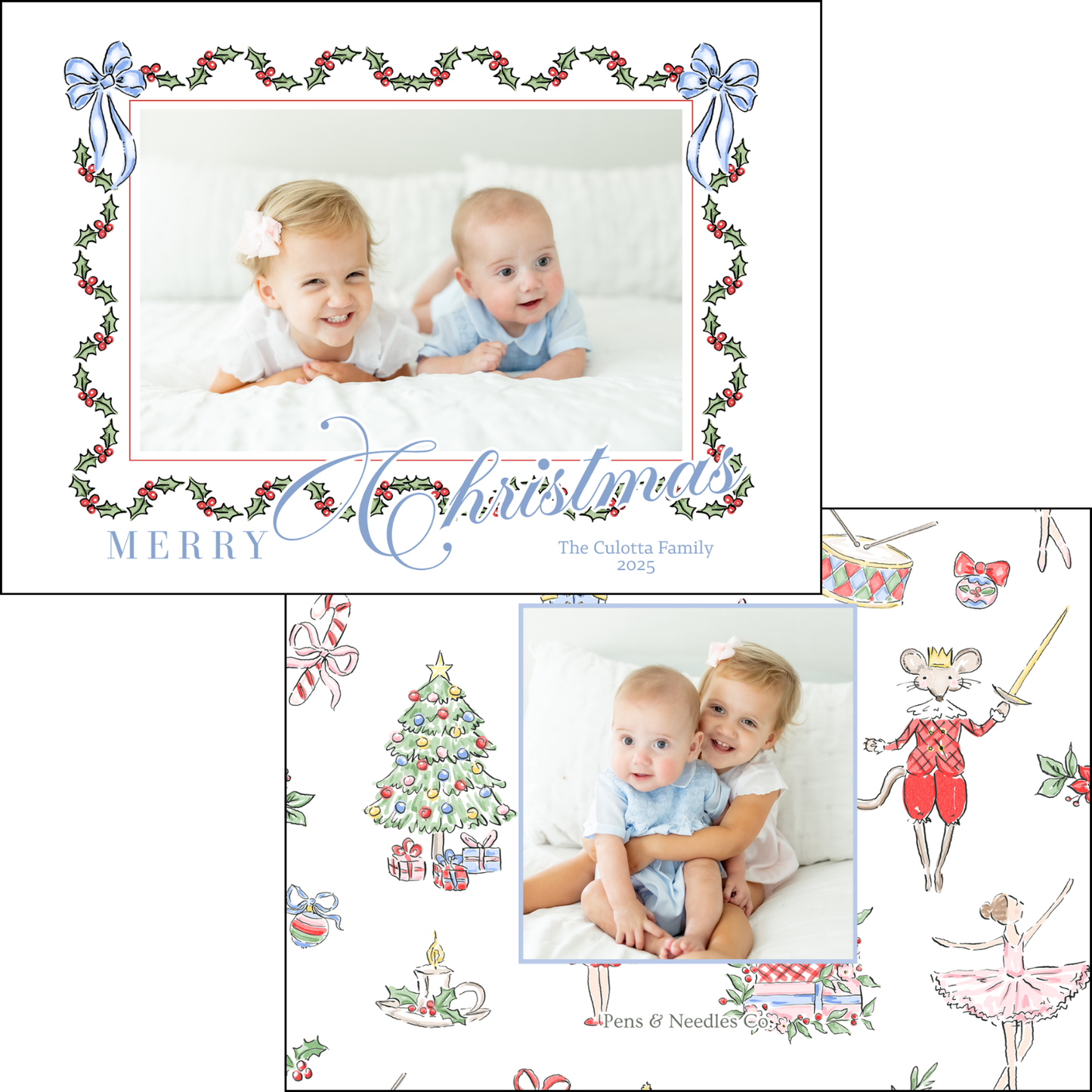 Holiday Card Blue Bow Garland