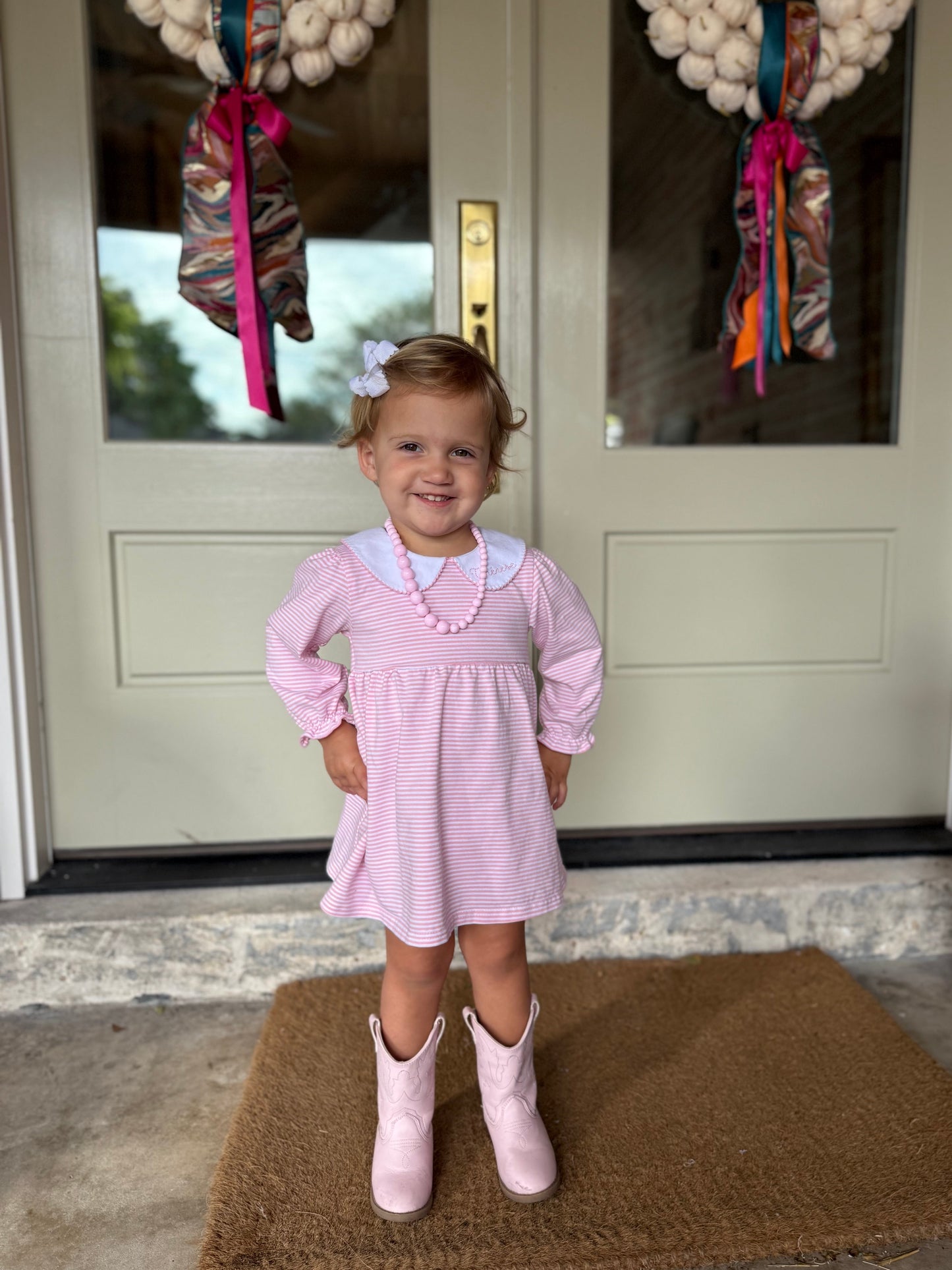 Striped Peter Pan Collar Long Sleeve Dress