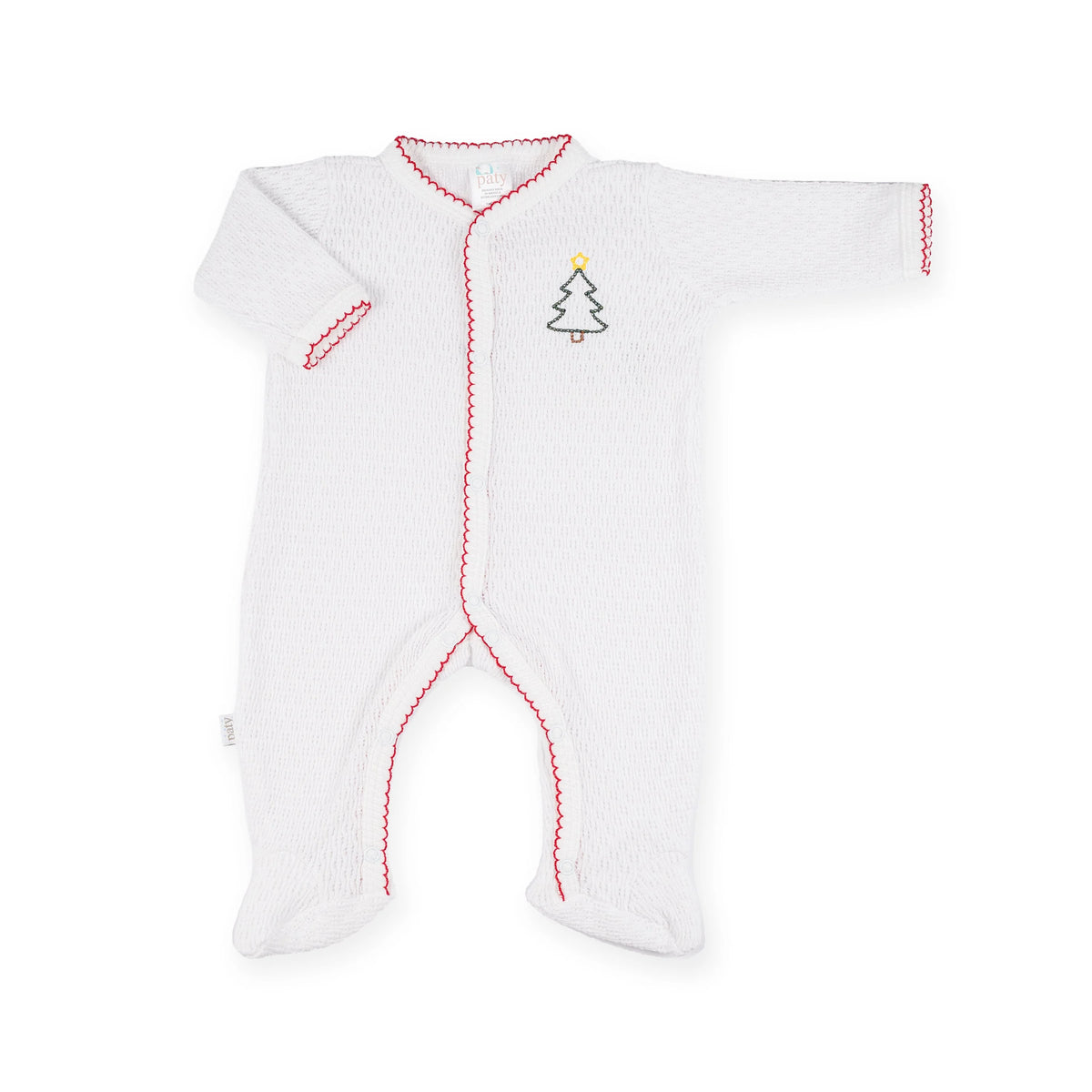 PatyKnit™ Footie with Christmas Tree Embroidery #119T