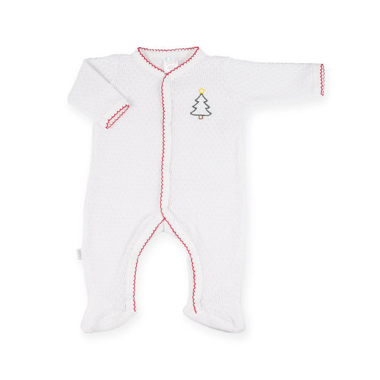 PatyKnit™ Footie with Christmas Tree Embroidery #119T