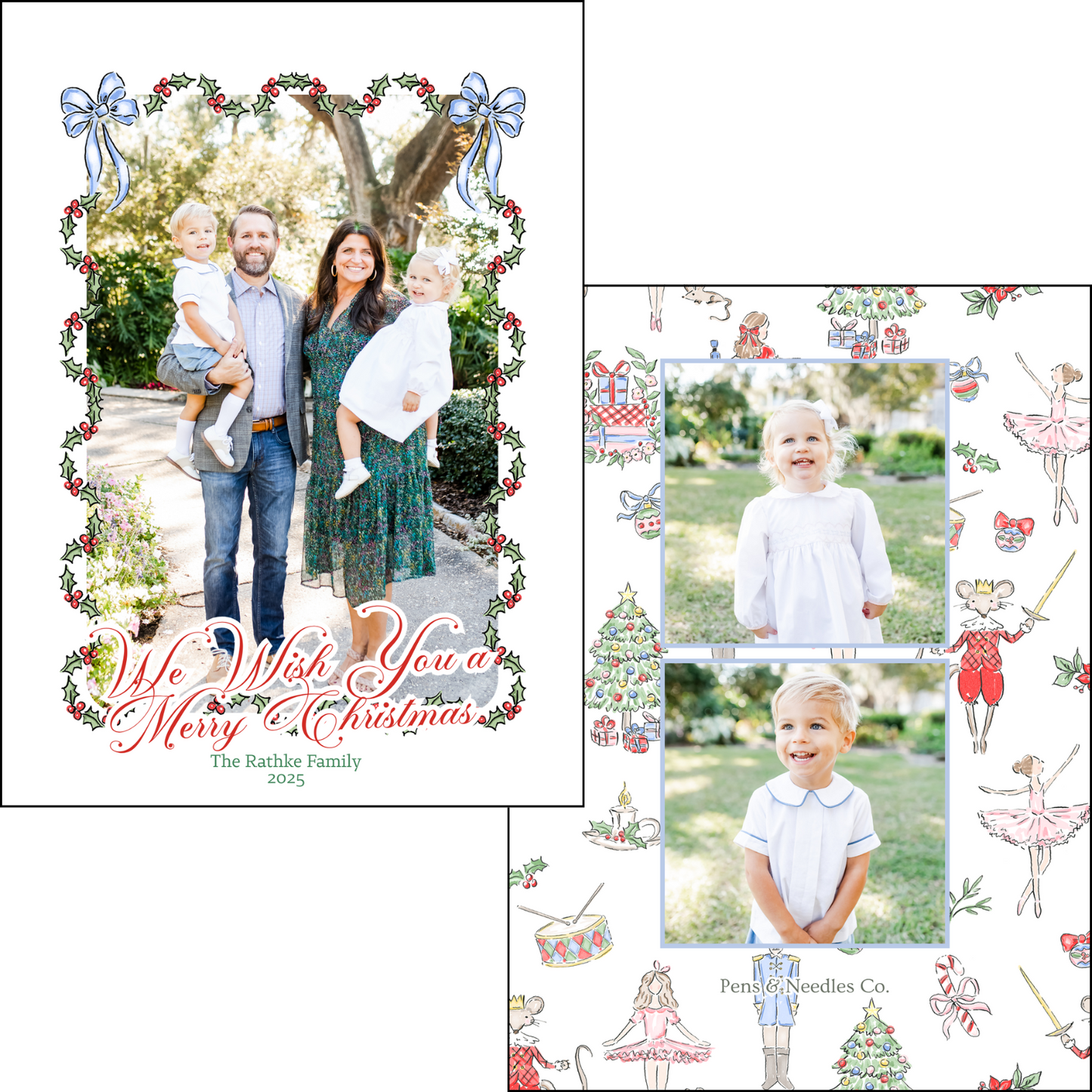 Holiday Card Blue Bow Garland