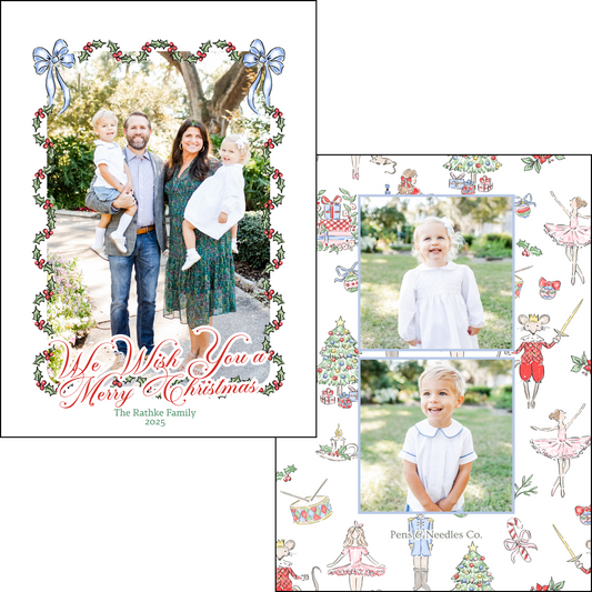 Holiday Card Blue Bow Garland