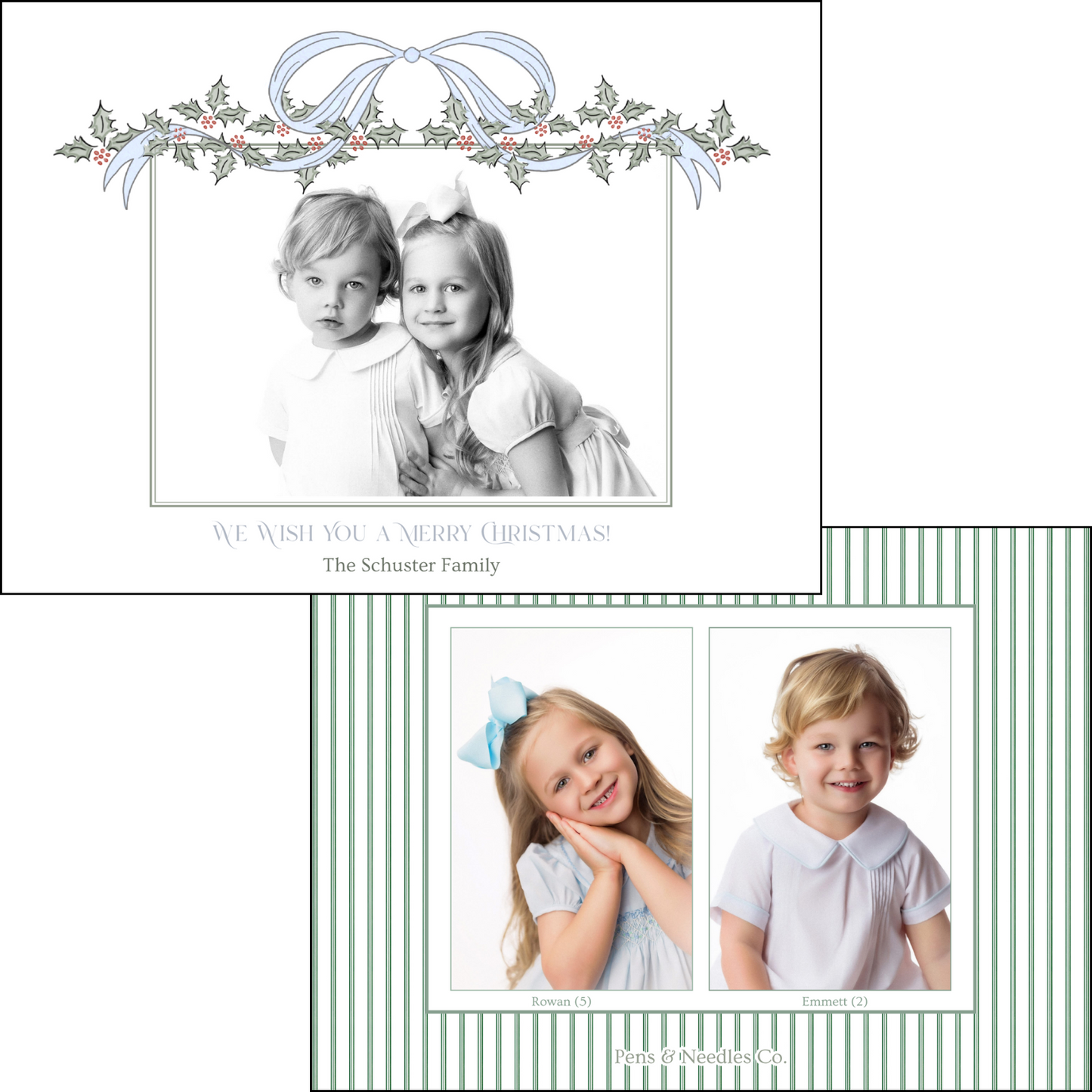 Holiday Card Long Bow Holly Garland