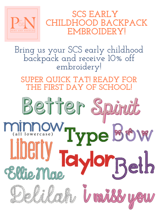 SCS Early Childhood Backpack Embroidery