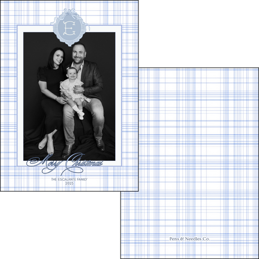 Holiday Card Blue Plaid Monogram