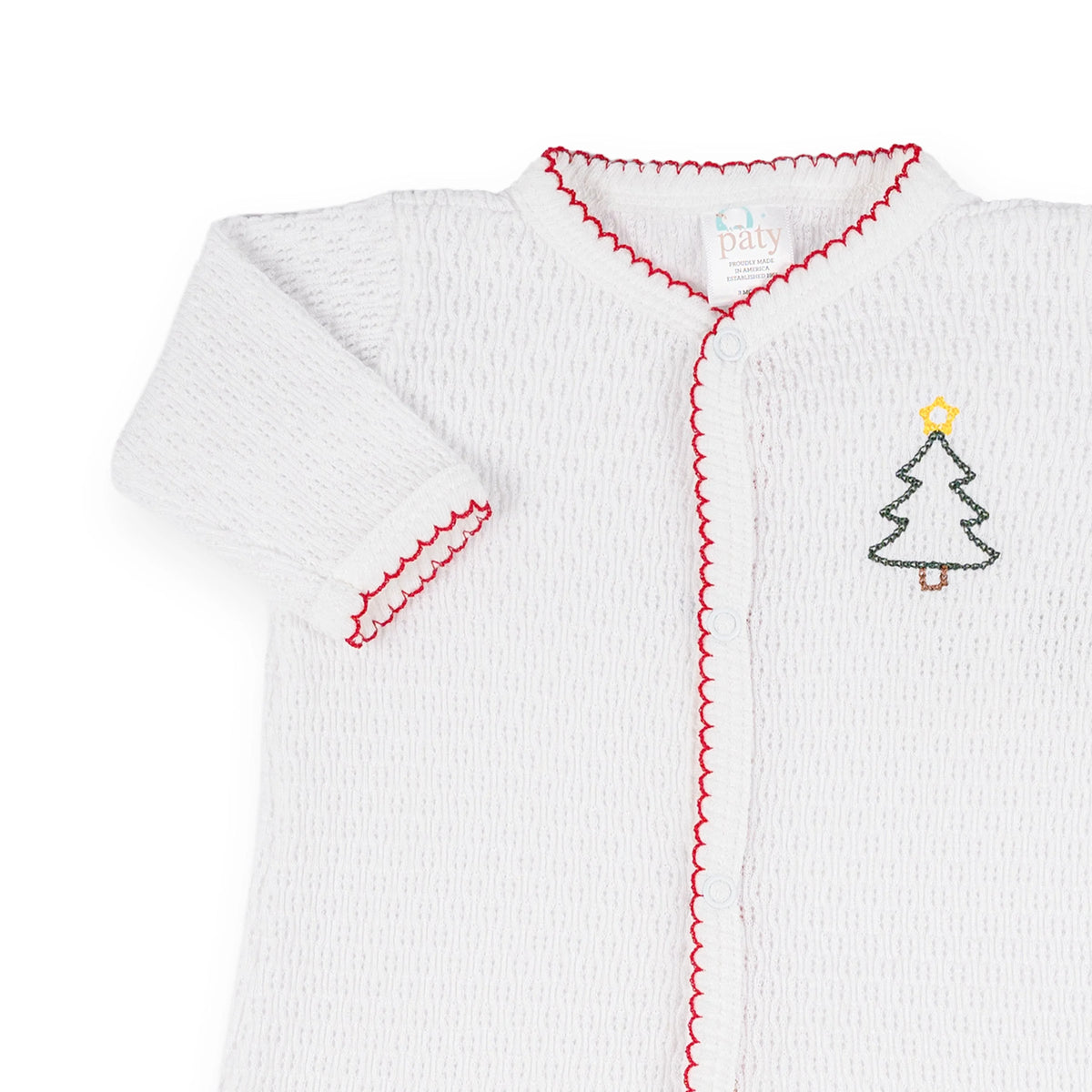 PatyKnit™ Footie with Christmas Tree Embroidery #119T