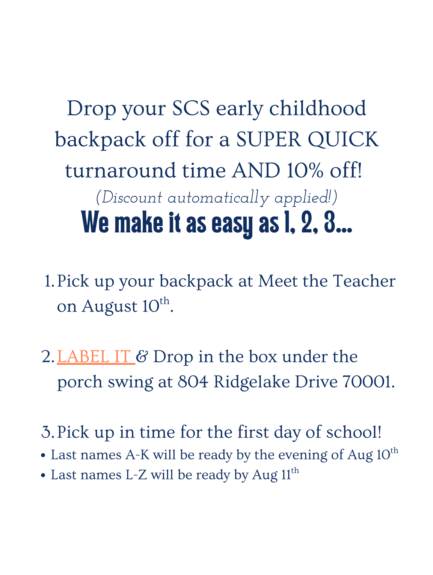 SCS Early Childhood Backpack Embroidery