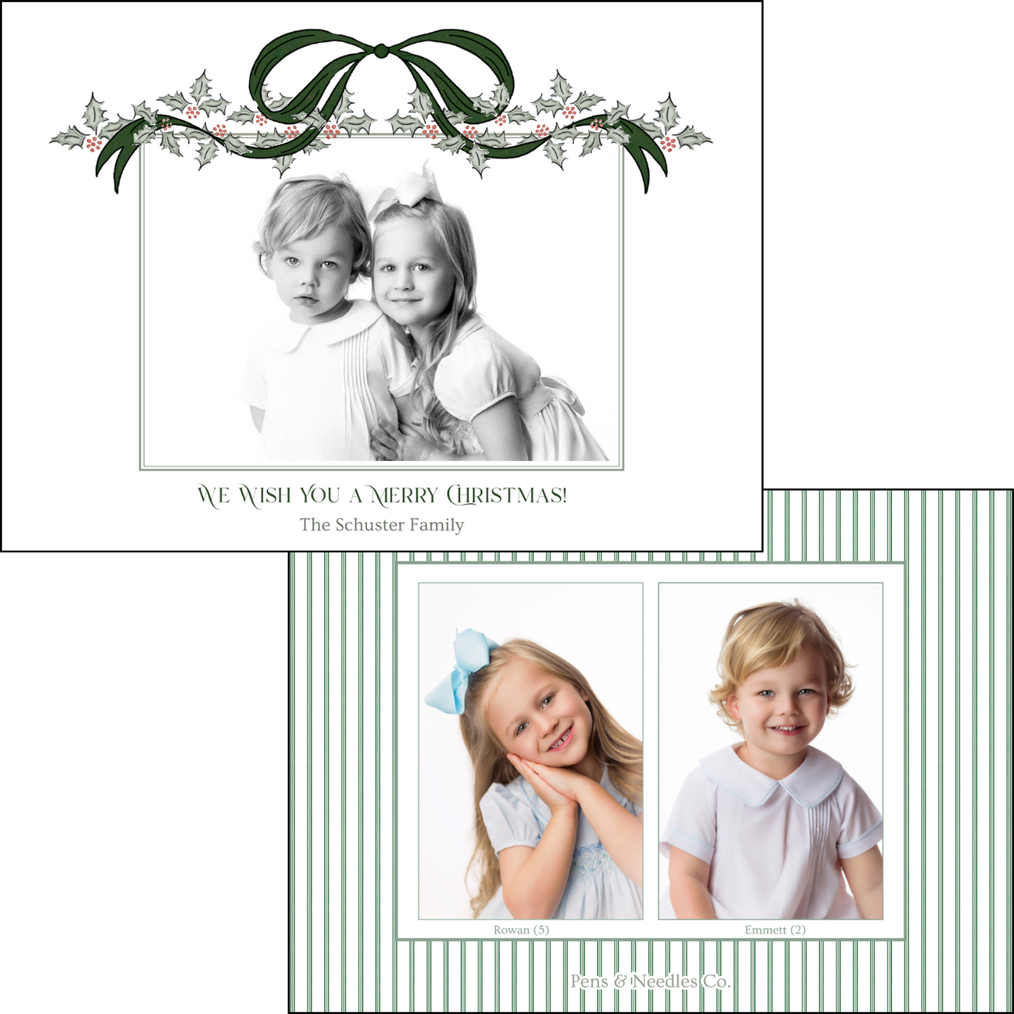Holiday Card Long Bow Holly Garland
