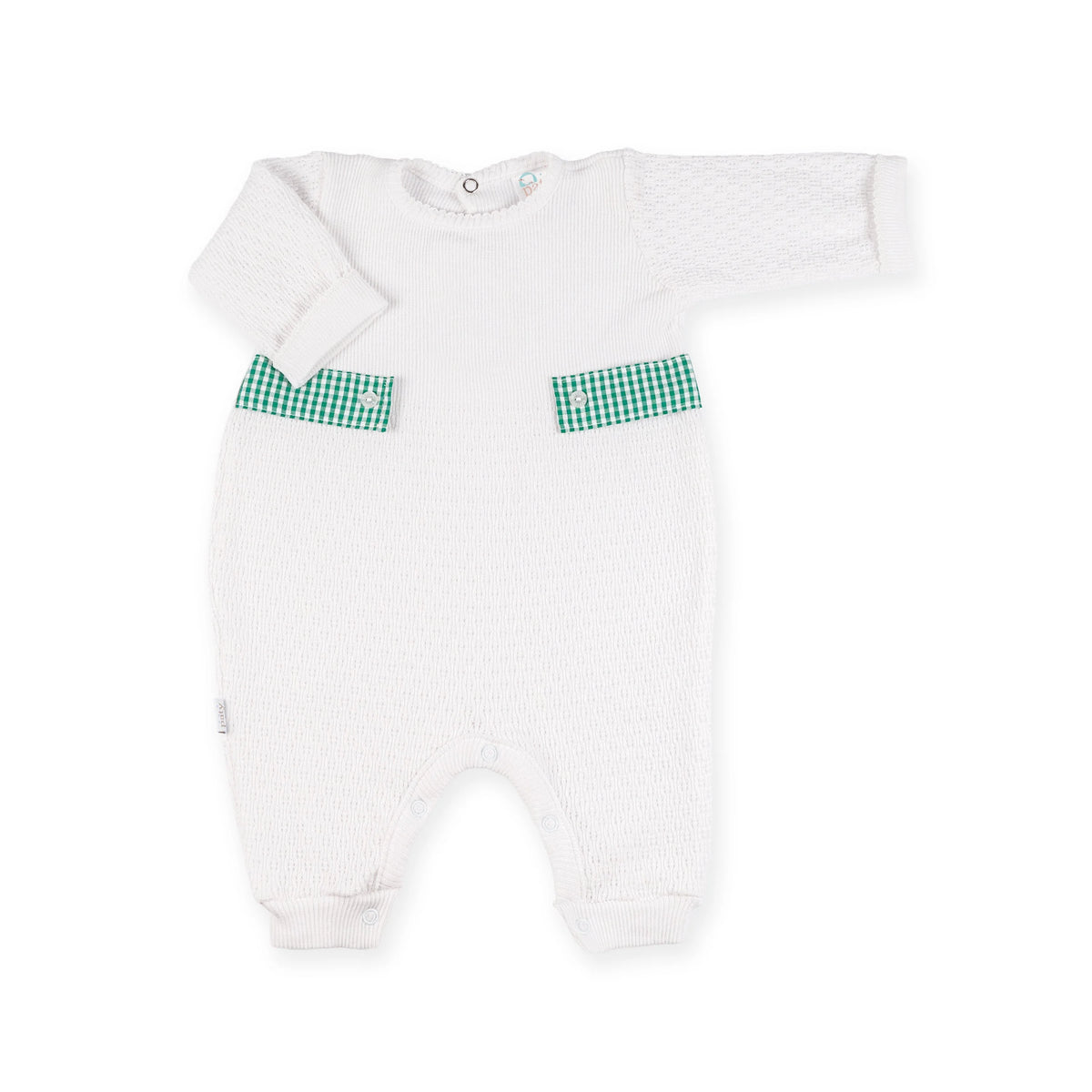 PatyKnit™ Long Sleeve Romper with Gingham Tabs #166LSGHM