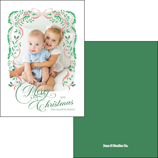 Holiday Card Pink and Green Garland