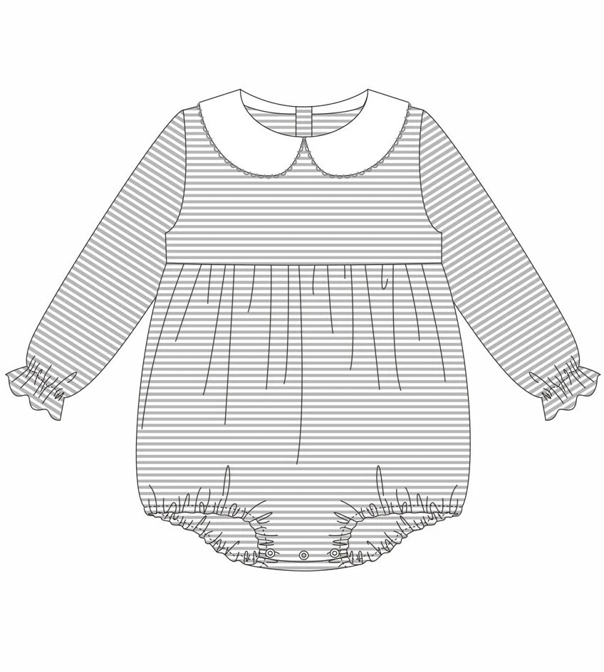 Striped Peter Pan Collar Long Sleeve Bubble GIRLS