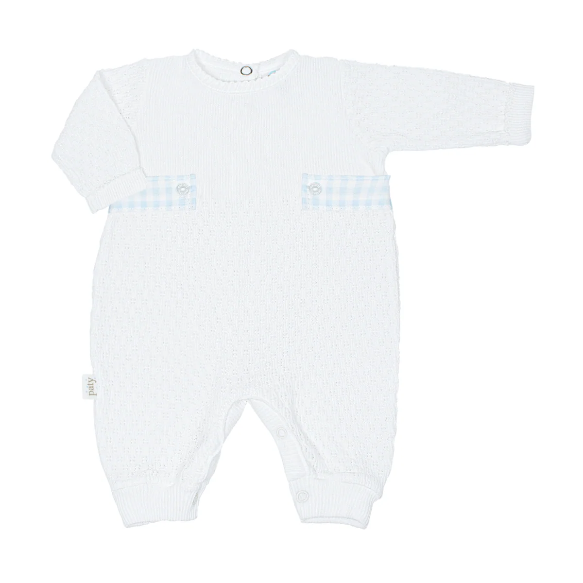 PatyKnit™ Long Sleeve Romper with Gingham Tabs #166LSGHM