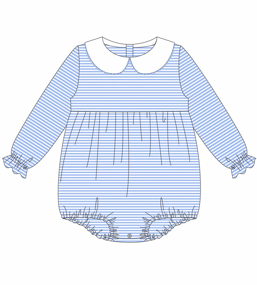 Striped Peter Pan Collar Long Sleeve Bubble GIRLS