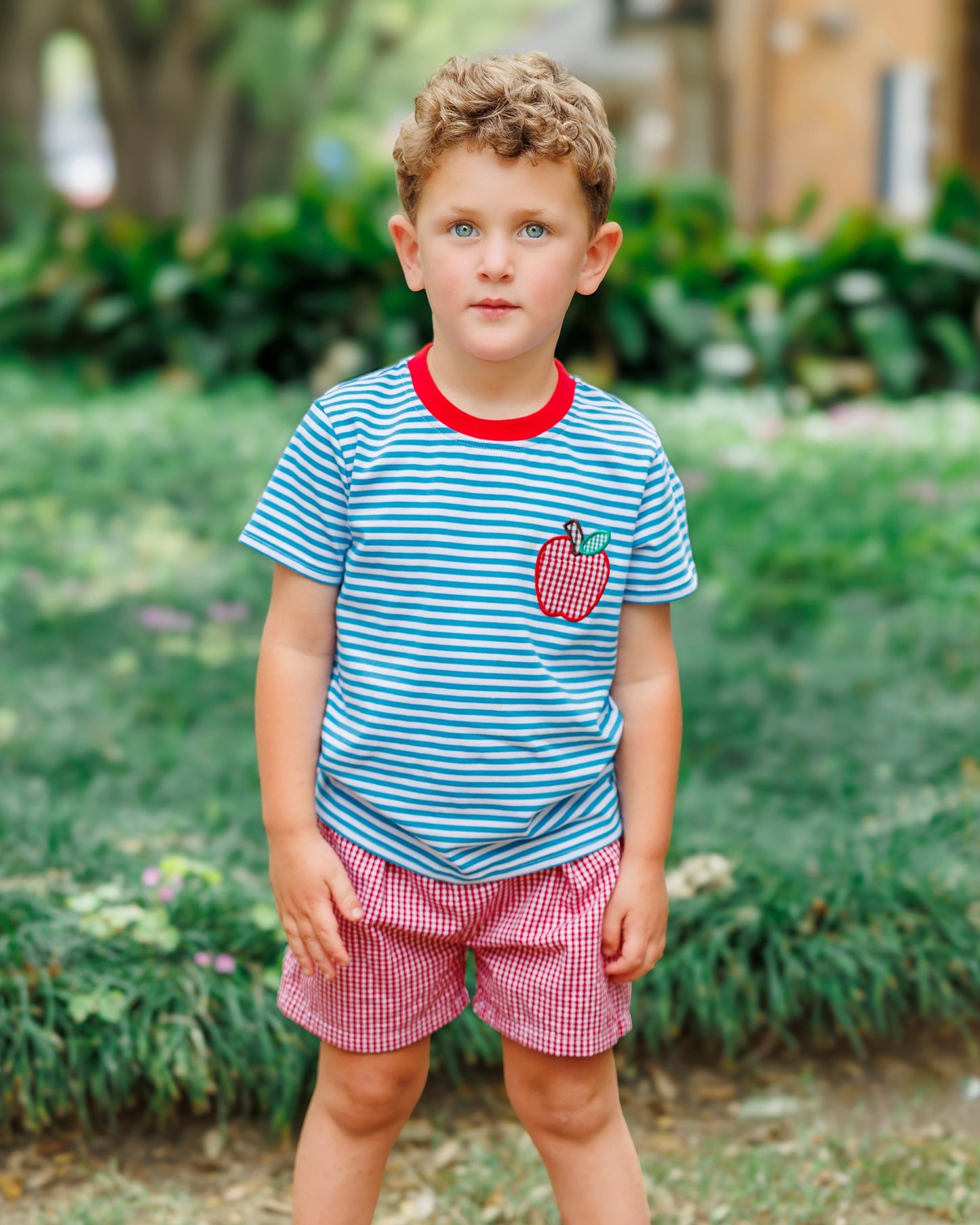 Jellybean Apple Pocket Applique Short Set