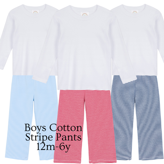 Boys Cotton Stripe Pant & Long Sleeve Tee Set