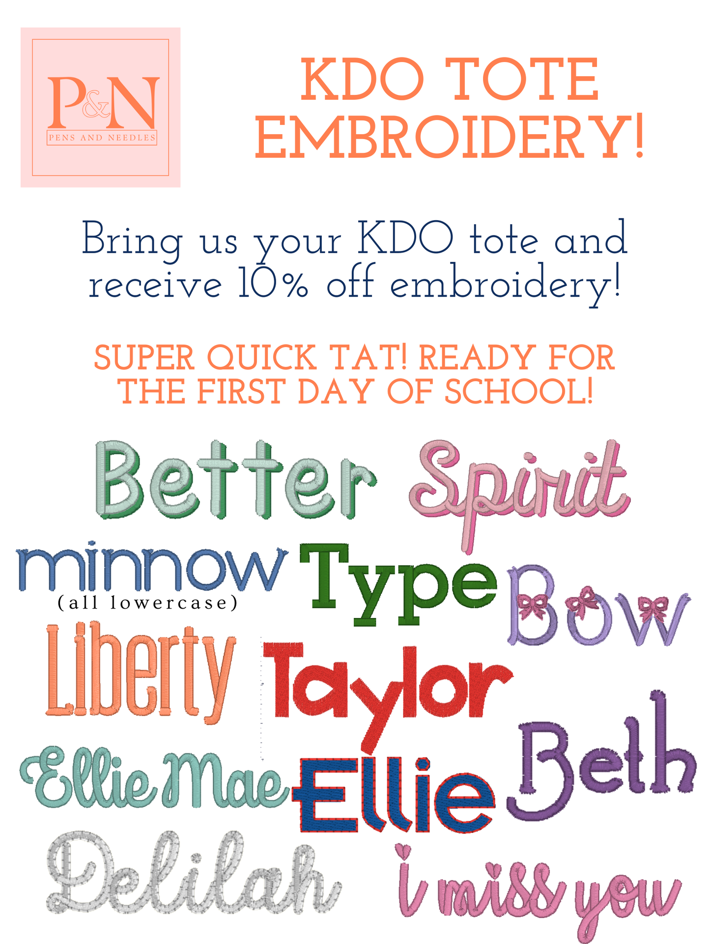 KDO tote embroidery