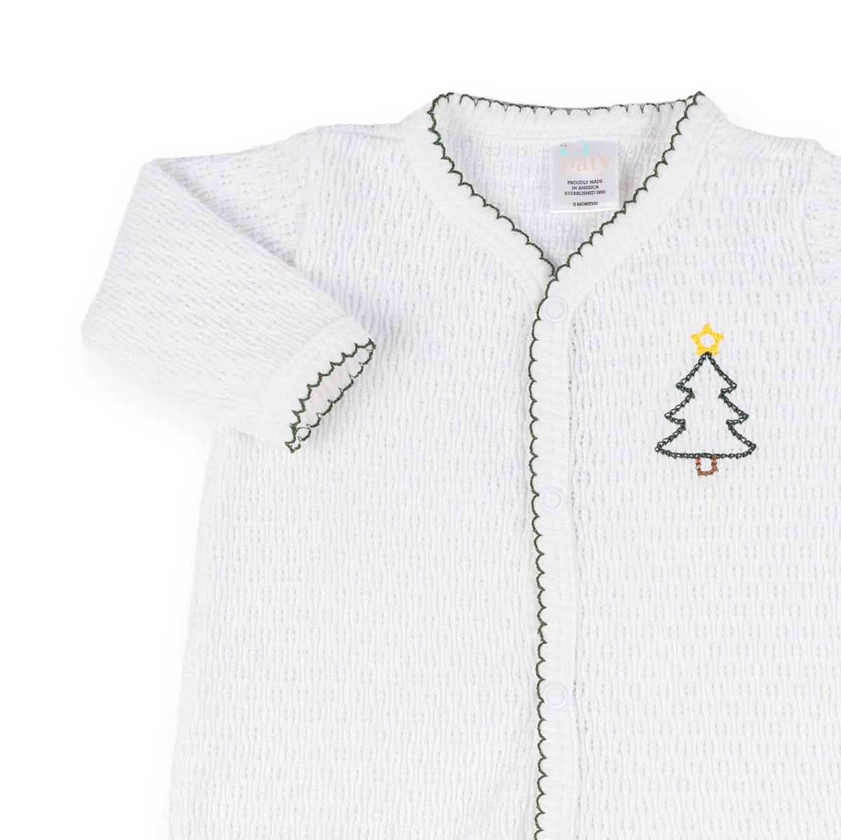 PatyKnit™ Footie with Christmas Tree Embroidery #119T