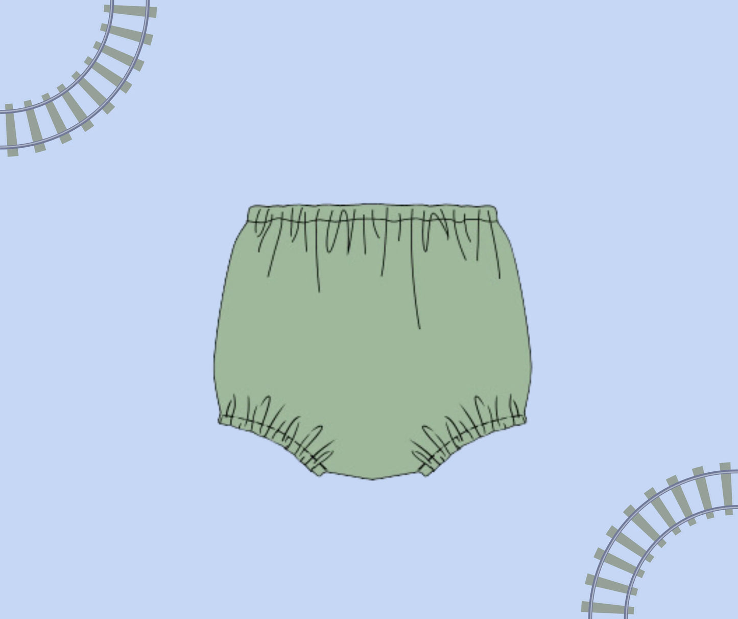 Train Ribbon Match Green Knit Diaper Cover