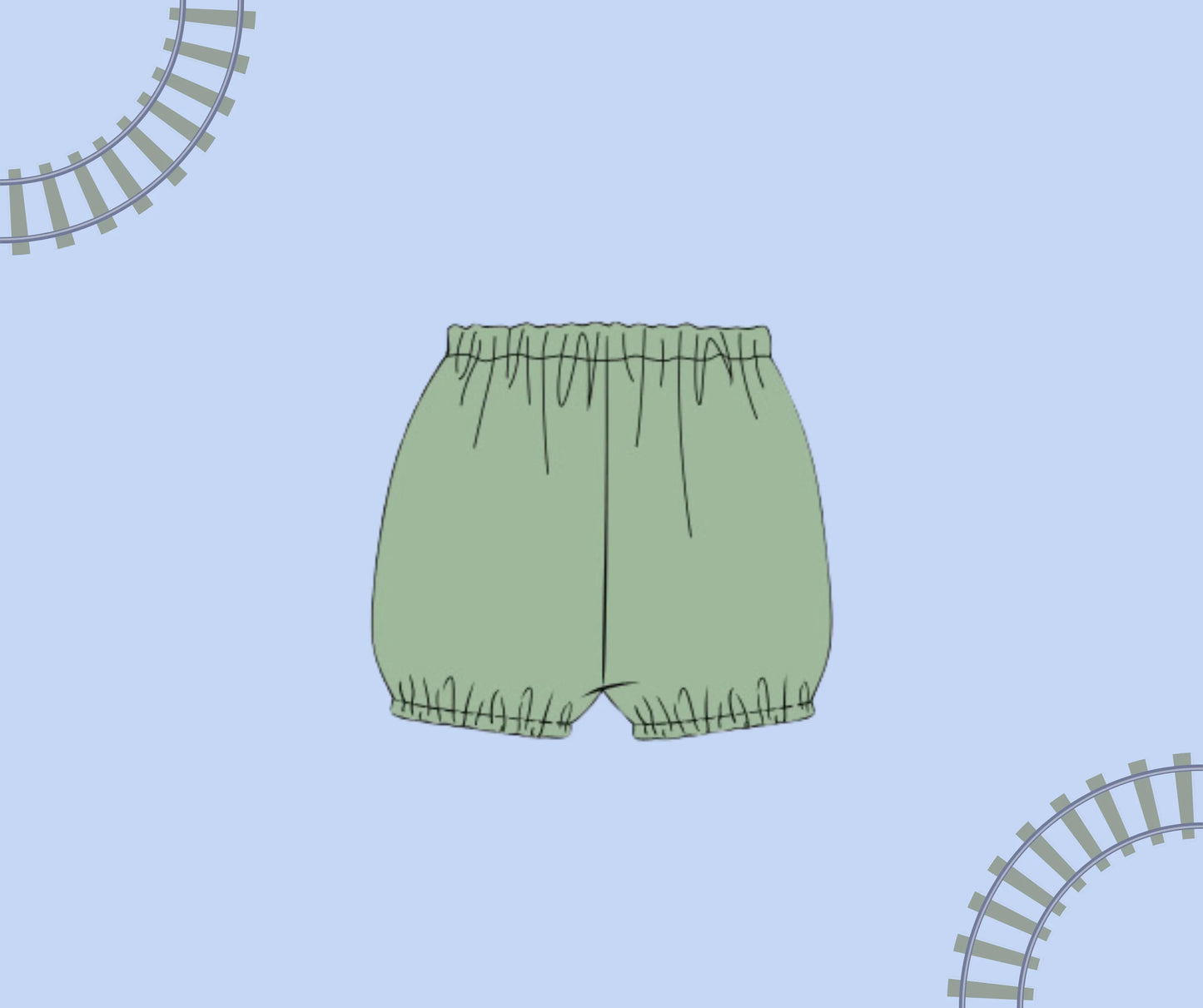 Train Ribbon Match Green Knit Bubble Shorties