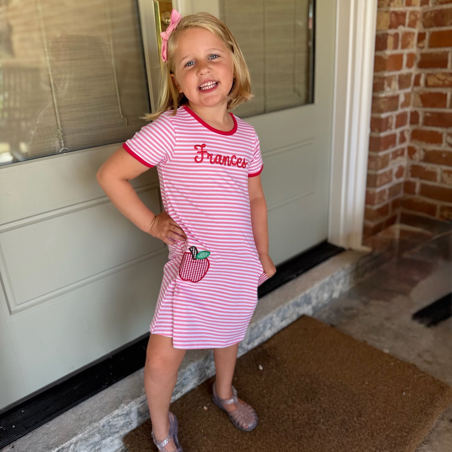 Jellybean Apple Pocket Applique Dress