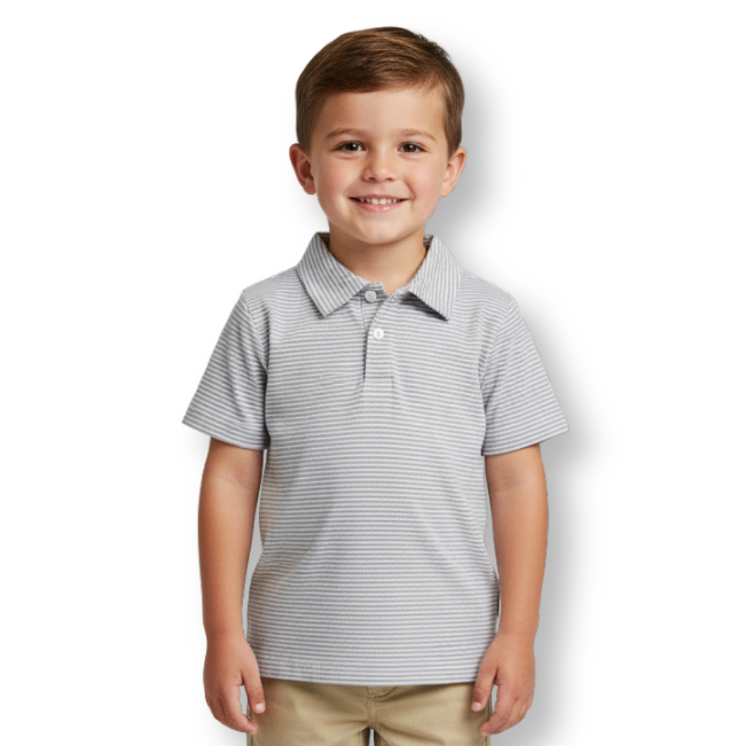 Stitch & Save: P&N Sale- Boys Grey Stripe Polo