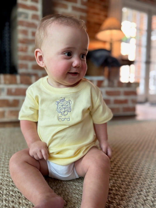 LSU Soft Yellow Tee: Mike the Tiger Sketch