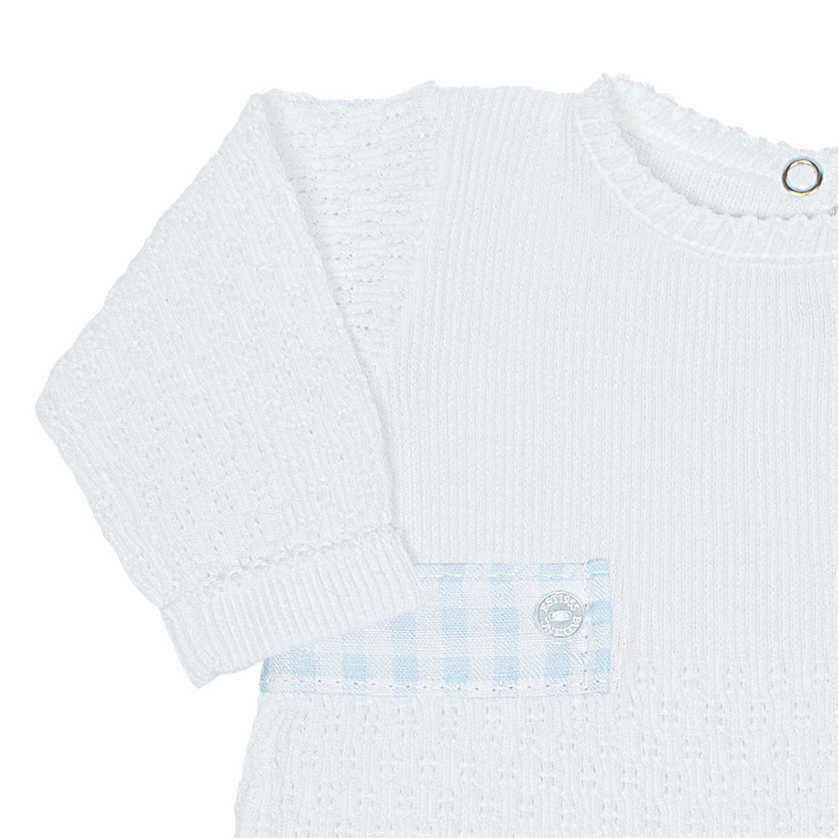 PatyKnit™ Long Sleeve Romper with Gingham Tabs #166LSGHM