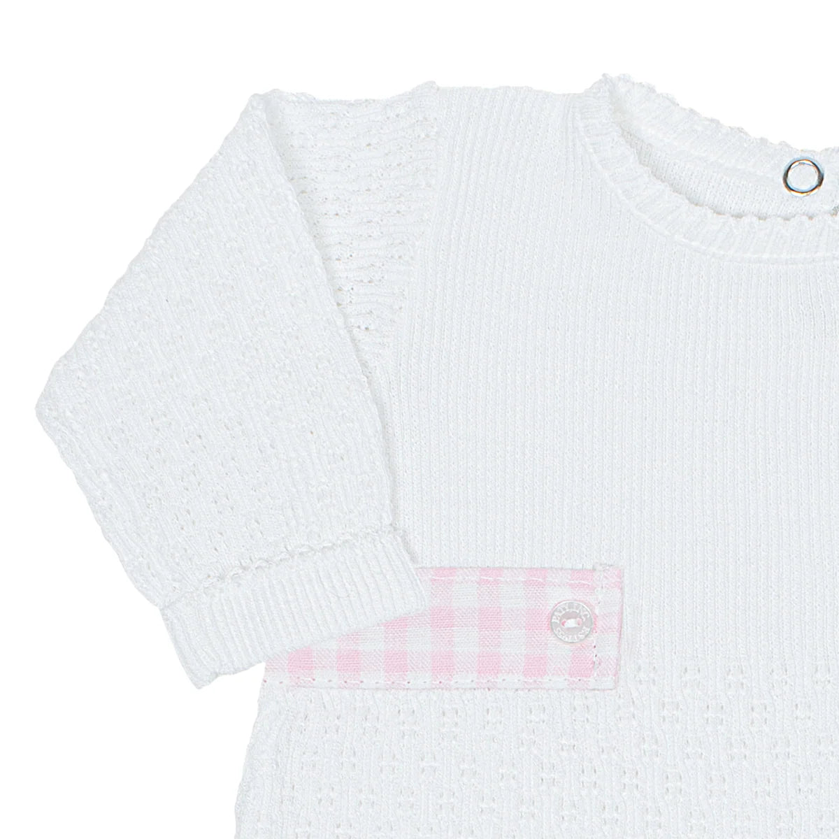 PatyKnit™ Long Sleeve Romper with Gingham Tabs #166LSGHM