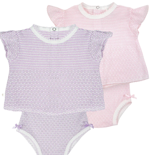 Paty Knit, 2 PC Flutter Sleeve Diaper Set with Bows #231