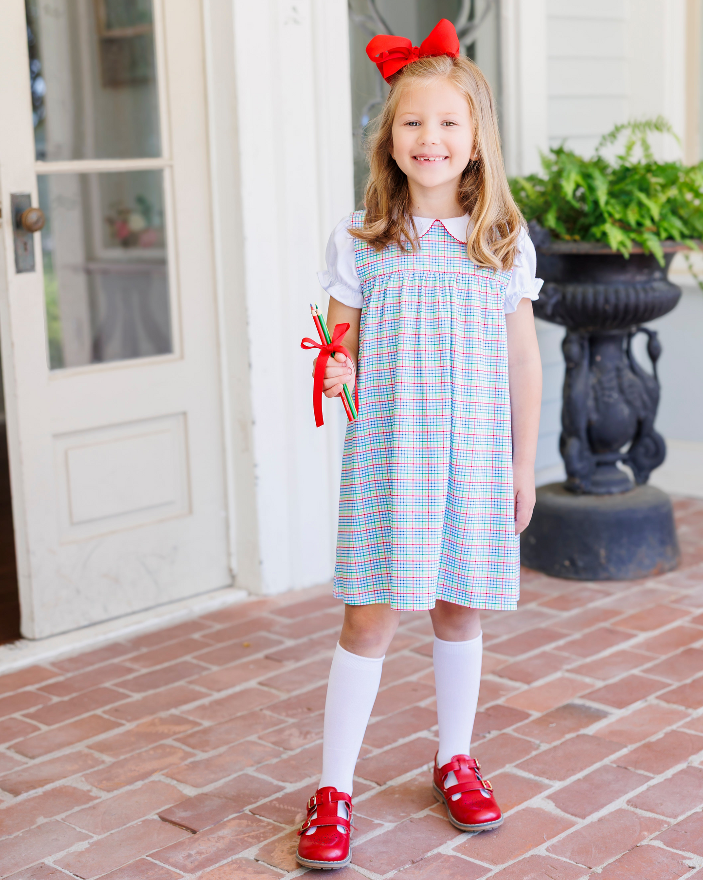 Jellybean Primary Plaid Jumper Set