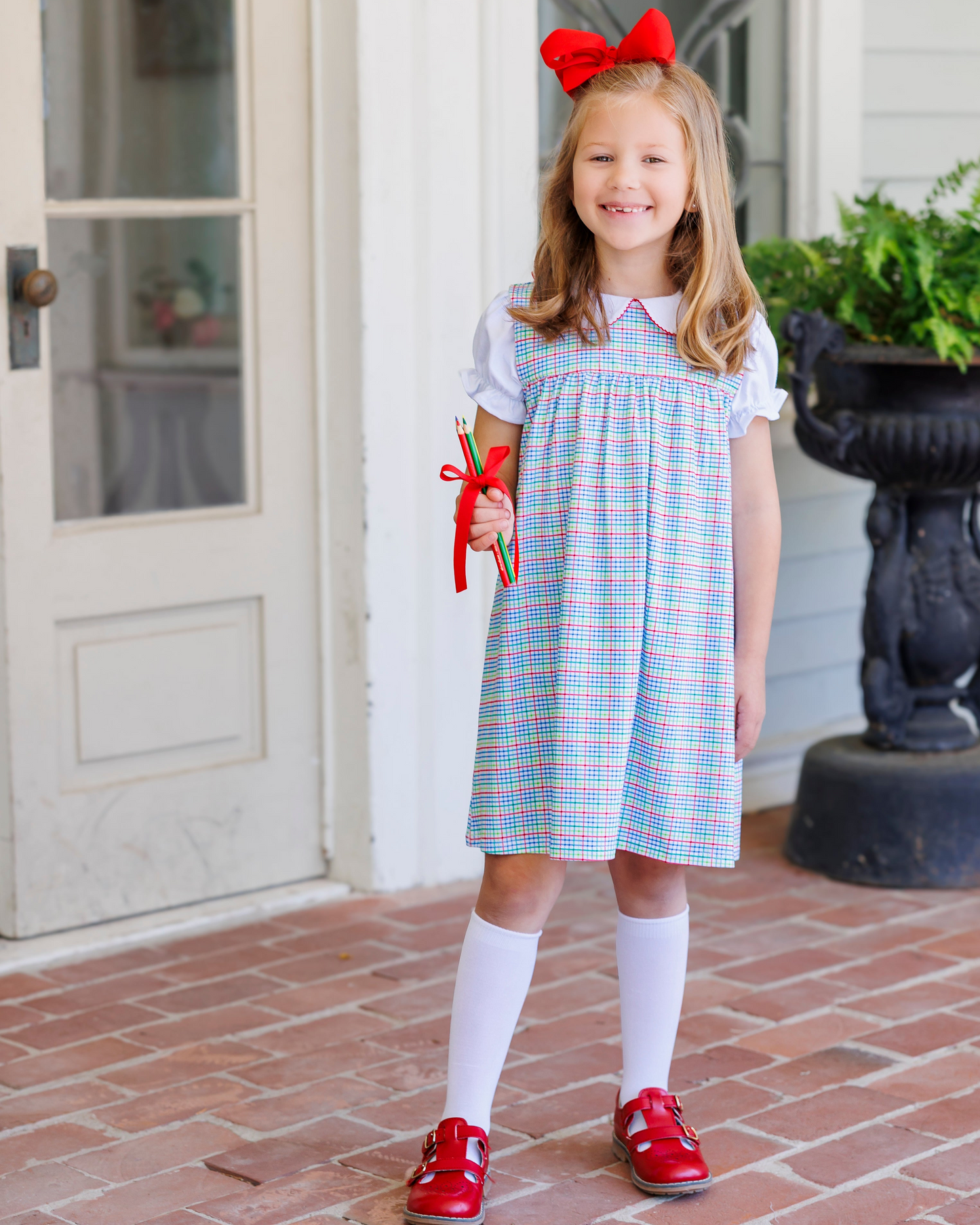 Jellybean Primary Plaid Jumper Set