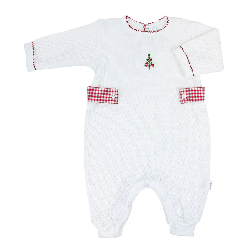 Paty Knit Romper w/ Side tabs & Christmas Tree Embroidery #MG166GHT-R